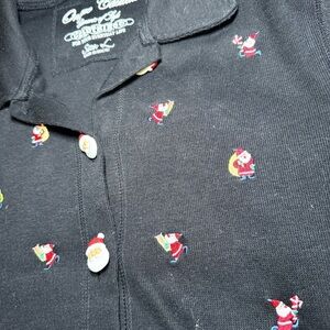 Onque Casuals Christmas Cotton Cardigan Size Large Black Embroidery Santa Button